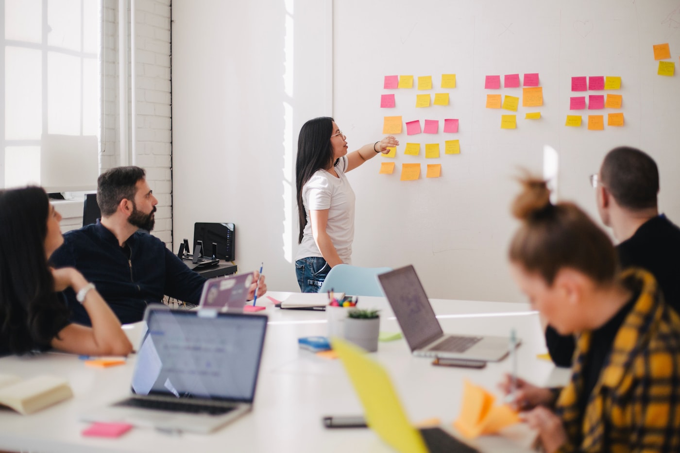Team mapping a product roadmap on a whiteboard — from idea to production
